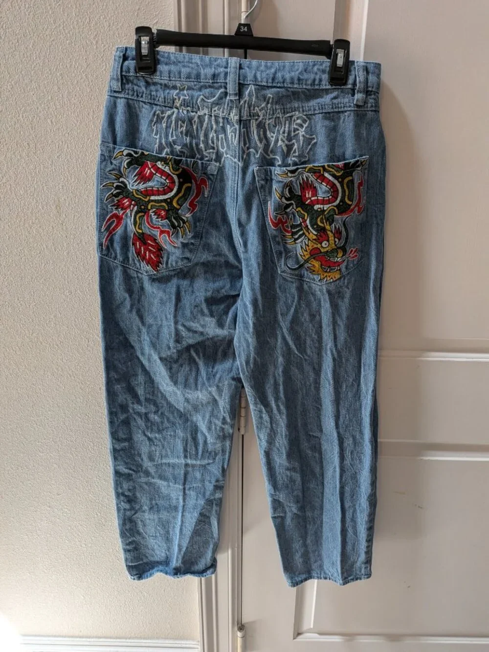 Ninth Hall Ambush Mens Y2K Embroidered Snake Jeans Goth Skater Street 28x27